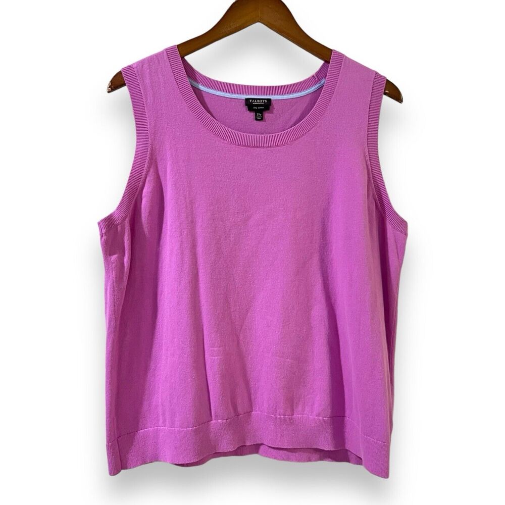 Talbots Sweater Vest Womens Petites 2XP Purple Pima Cotton Lightweight Stretch